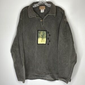 Vintage De Lanno Wolf 1/4 Zip Sweatshirt Embroidered Size Large 90s